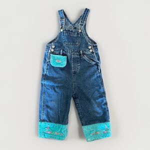 Vintage The Children's Place 18 Months Denim Velour Embroidered Overalls